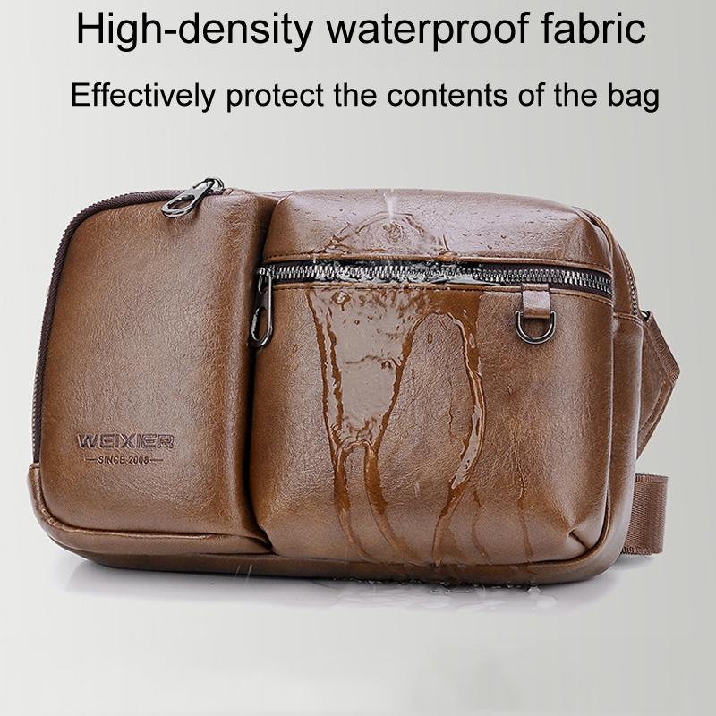 Large Capacity Men Crossbody Bag Casual Pu Messenger - Brown 8
