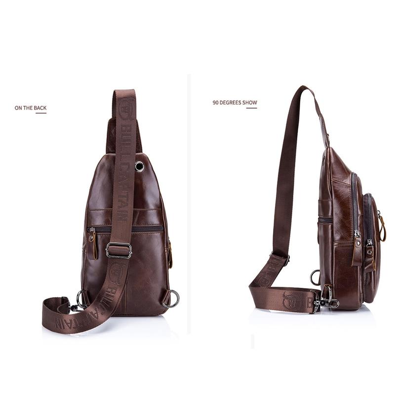 Men Leather Crossbody Chest Bag Multi Function - Brown 5