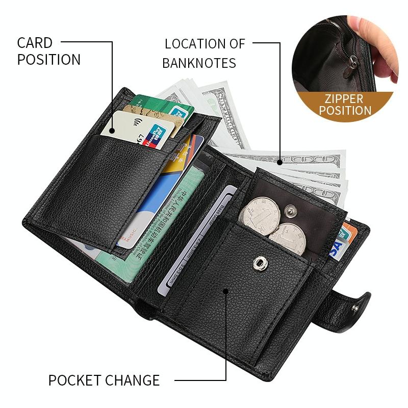 Men Vertical Coin Purse With Buckle And Zipper Card Holder And Driver License Protector - Brown 6