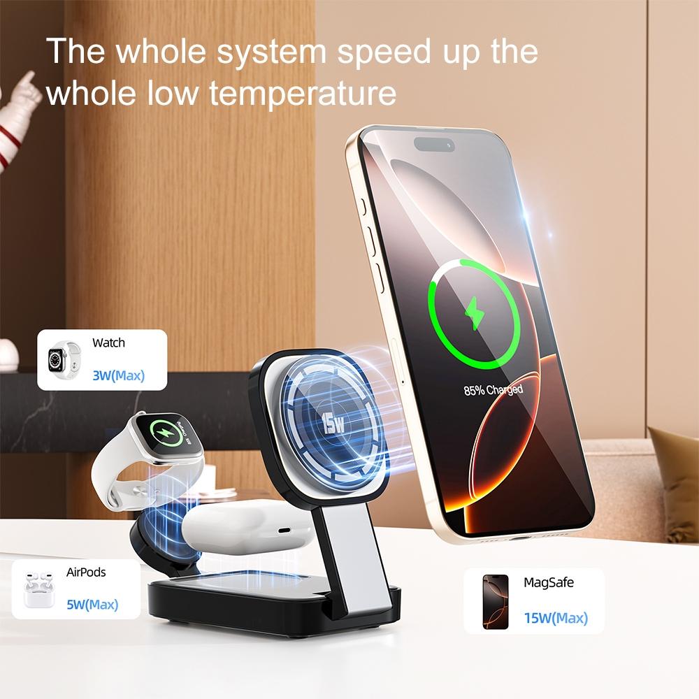 3 In 1 Magnetic Wireless Charger With Led Light - White 4