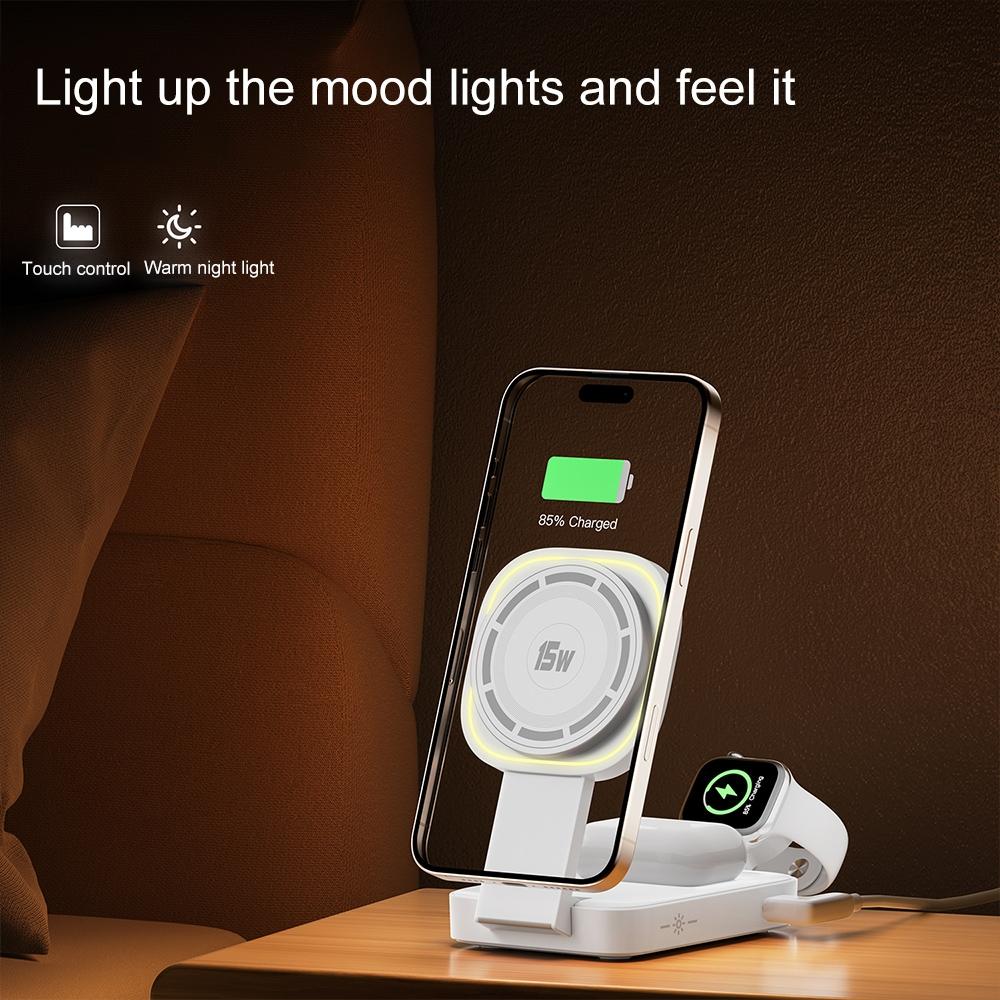3 In 1 Magnetic Wireless Charger With Led Light - White 6