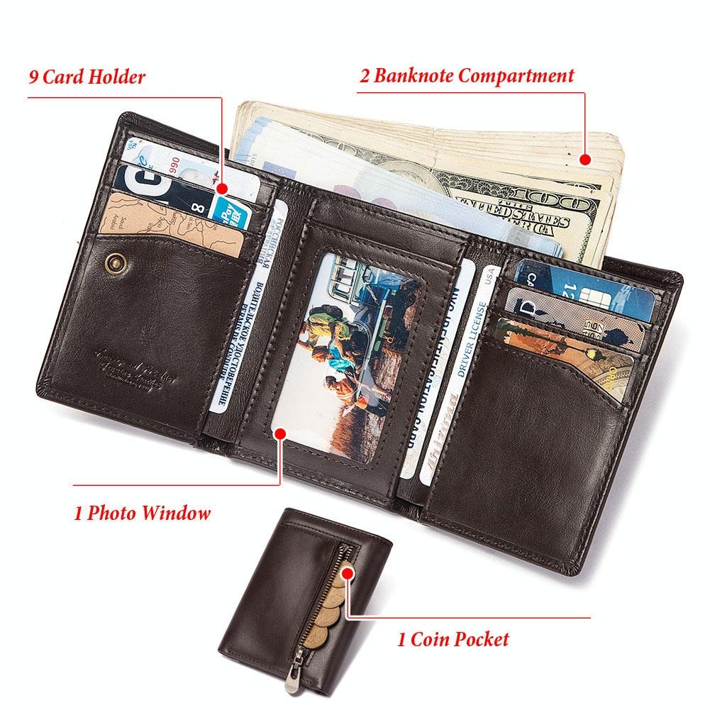 Rfid-blocking Leather Men Wallet with Multi-card Slots and Zipper Coin Pocket - Dark Brown 7