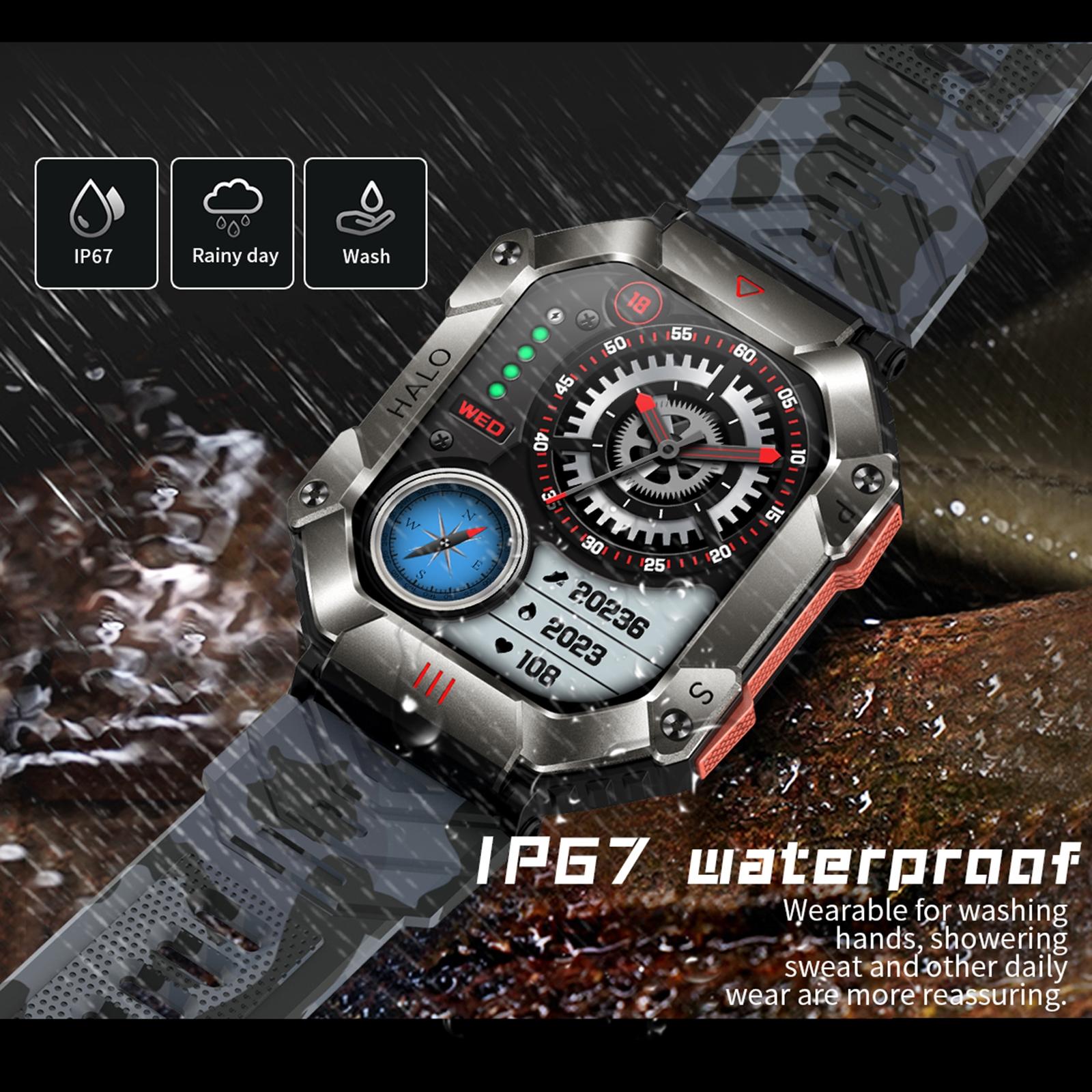 2.0 Inch Bt5.1 Ip67 Sport Smart Watch Support Bluetooth Call / Sleep / Blood Oxygen / Heart Rate / Blood Pressure Health Monitor - White + Camouflage 7