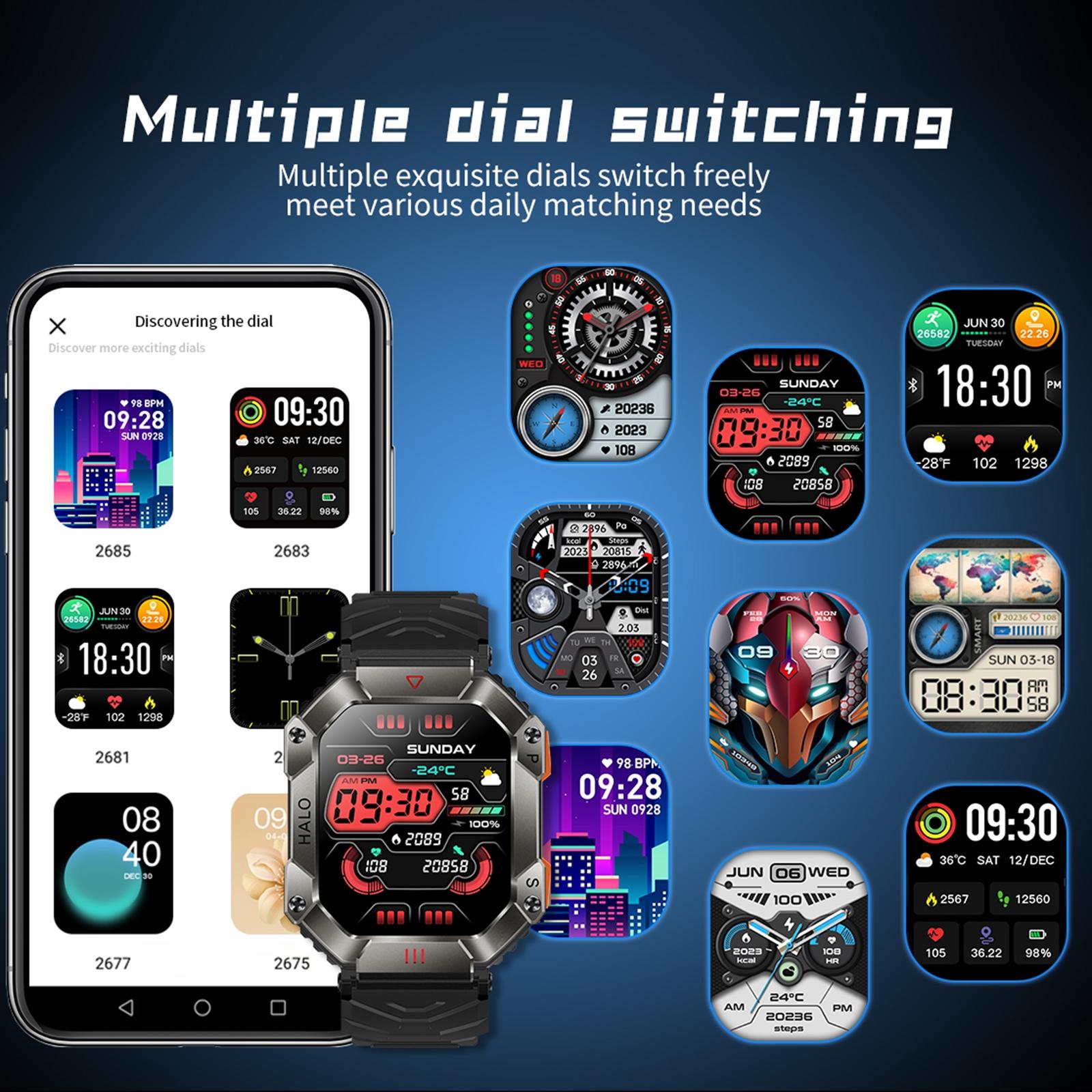 2.0 Inch Bt5.1 Ip67 Sport Smart Watch Support Bluetooth Call / Sleep / Blood Oxygen / Heart Rate / Blood Pressure Health Monitor - White + Camouflage 9