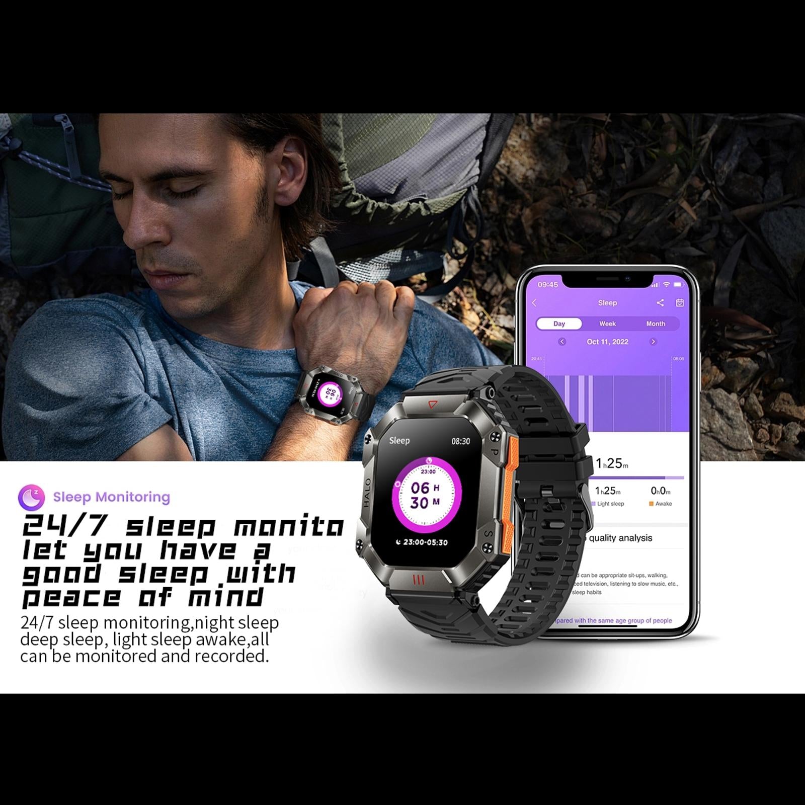 2.0 Inch Bt5.1 Ip67 Sport Smart Watch Support Bluetooth Call / Sleep / Blood Oxygen / Heart Rate / Blood Pressure Health Monitor - White + Camouflage 10
