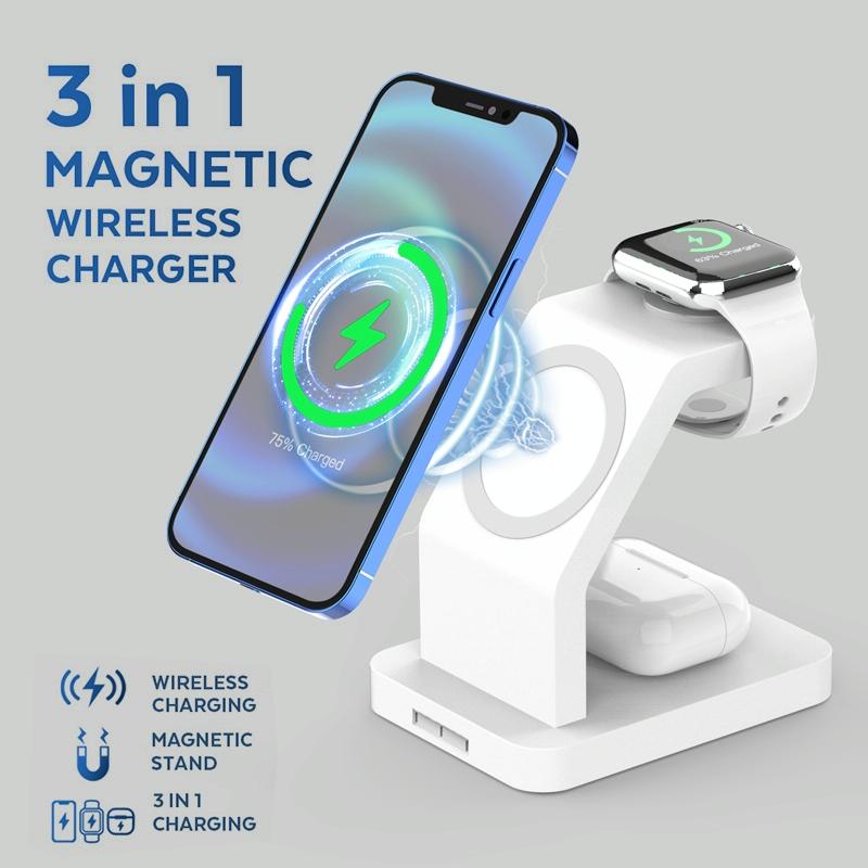 3 In 1 Magnetic Wireless Charger For Iphone Iwatch Airpods - Black 3