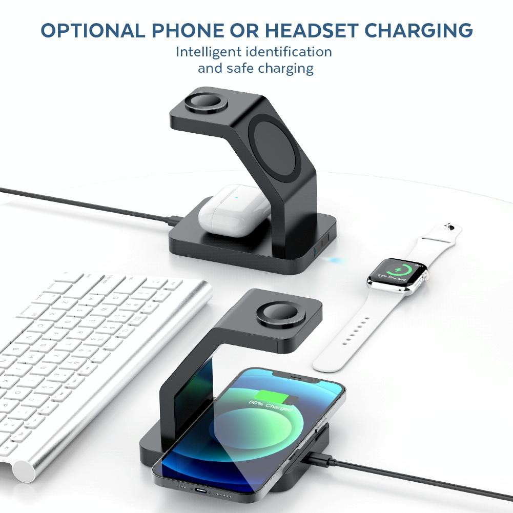 3 In 1 Magnetic Wireless Charger For Iphone Iwatch Airpods - Black 7