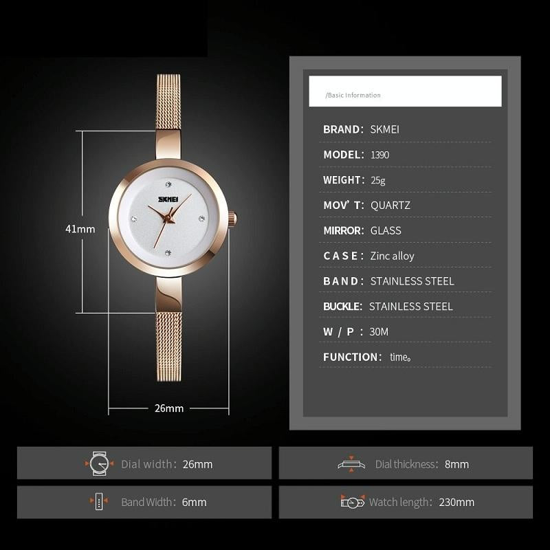 Lightweight Steel Band Women Quartz Watch - Business Casual - Golden 7