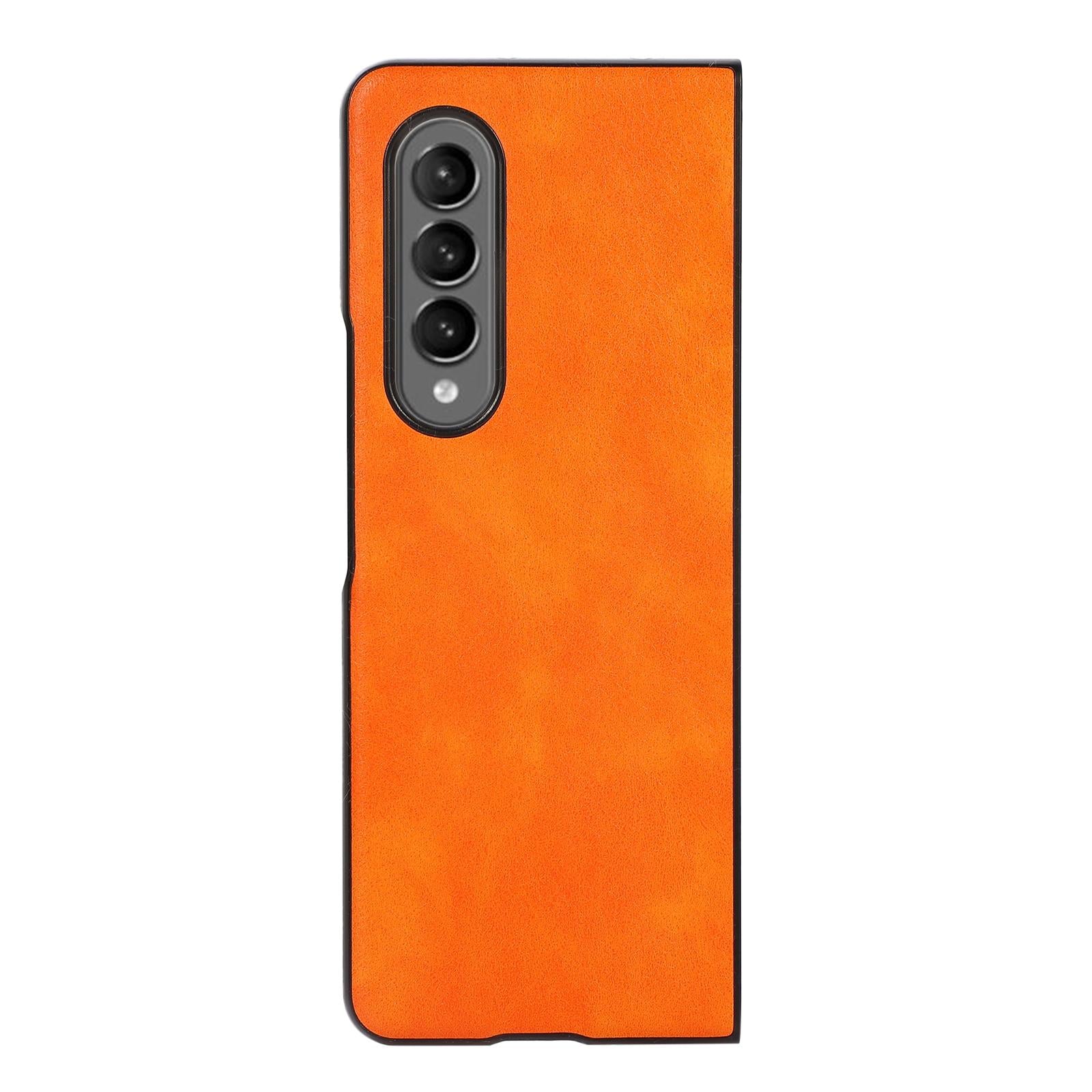For Samsung Galaxy Z Fold4 5G Two Tone Litchi Pu Case - Slim & Stylish - Orange 8