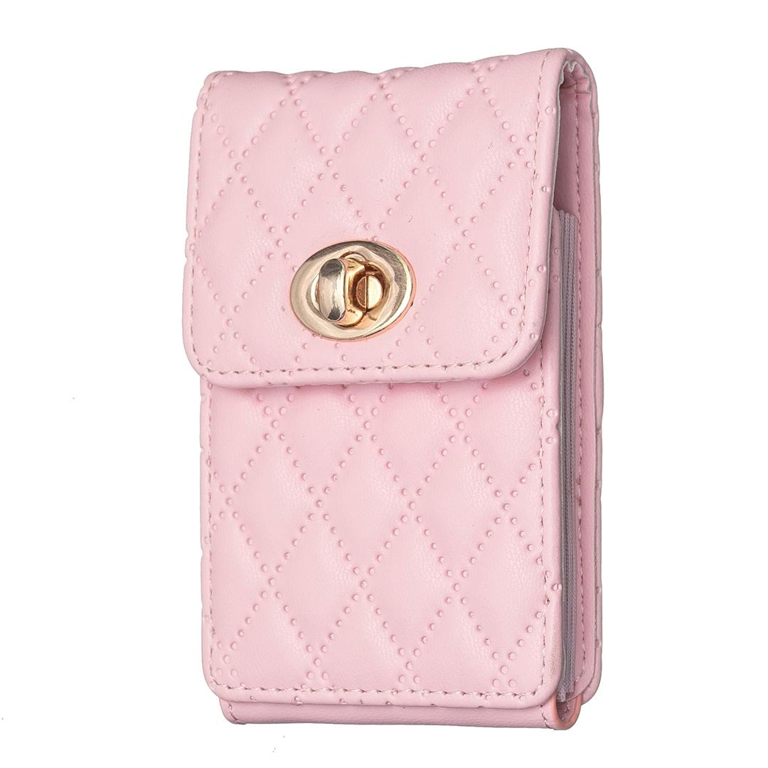Vertical Card Bag With Metal Buckle For Mobile Phones - Pink