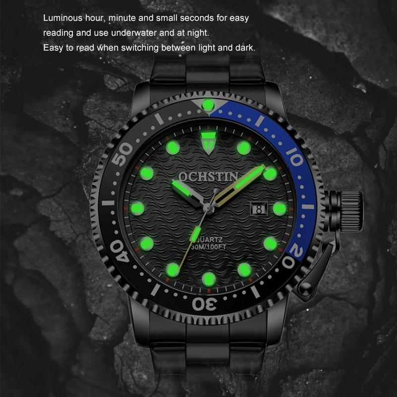 Waterproof Luminous Men Watch with Steel Strap - Multifunctional Quartz - Black 4