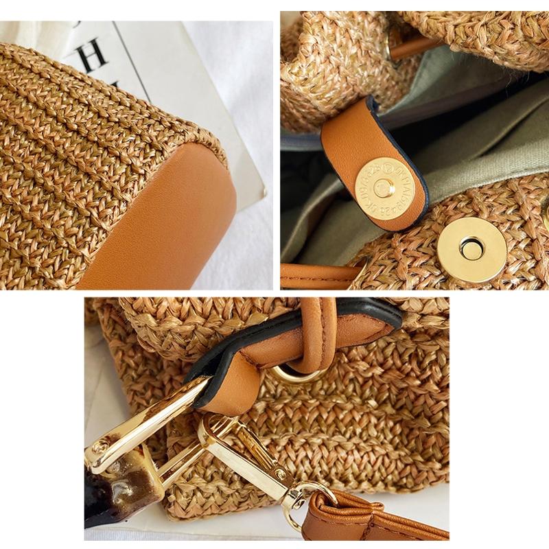 Handwoven Bamboo Bucket Bag - Shoulder / Messenger Style - Khaki 5