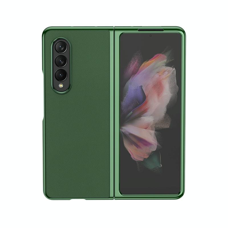 For Samsung Galaxy Z Fold4 5G Leather Folding Phone Case - Electroplated Finish - Blue 14