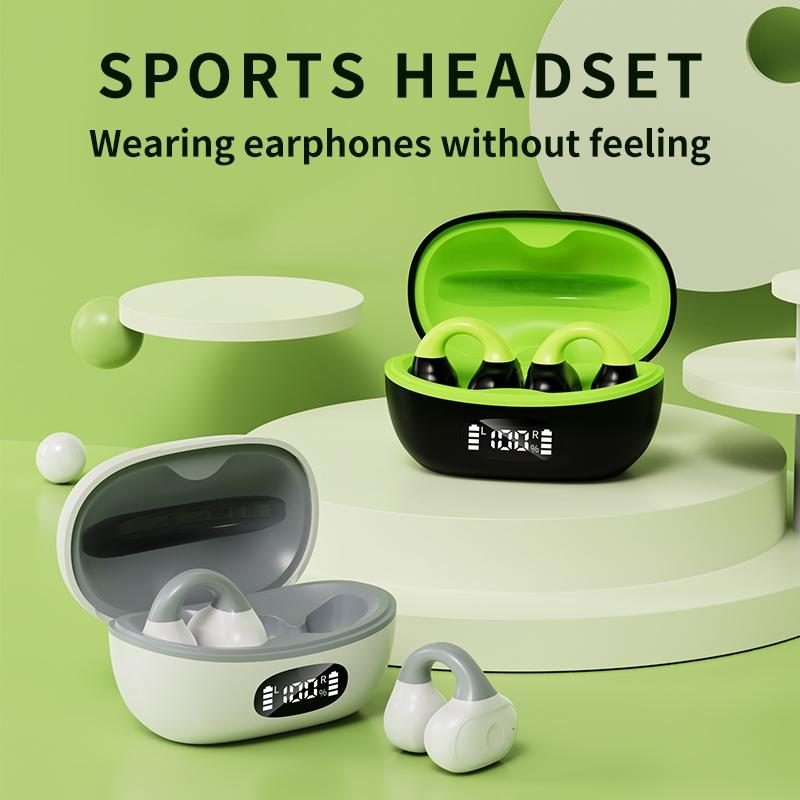 Wireless Clip-on Earphones with Charging Case - White + Gray 12