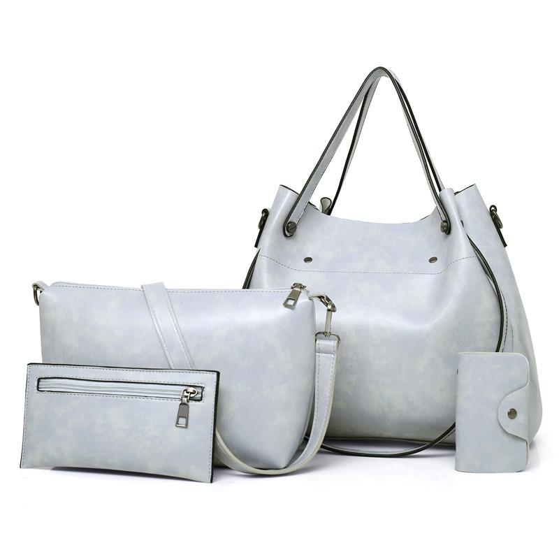 Retro Ladies Handbag - 4-in-1 Fashion Bucket Bag with Large Capacity - Light Grey