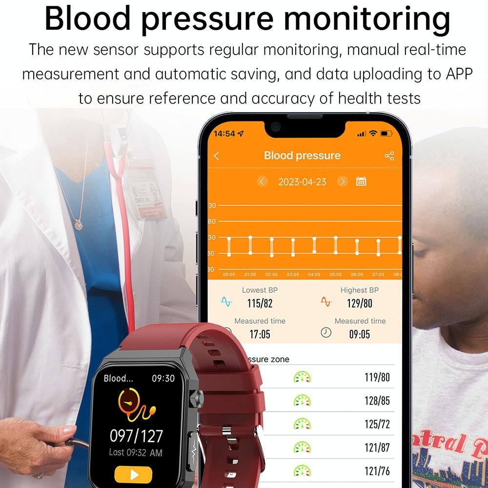 1.91 Inch Waterproof Ecg Smart Watch With Silicone Band Ip68 - Red 7
