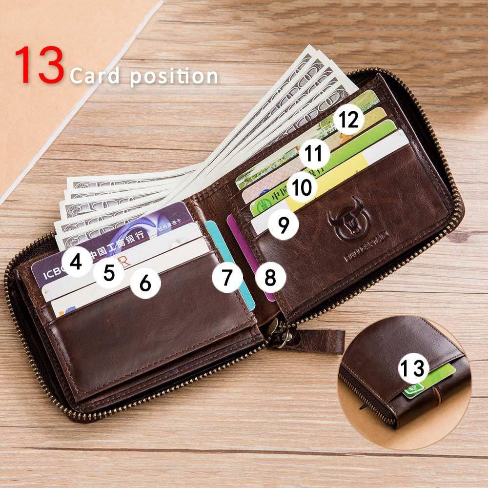 Zippered Cowhide Card Holder with Rfid Protection - Coffee 6