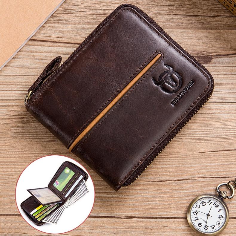 Zippered Cowhide Card Holder with Rfid Protection - Coffee 8