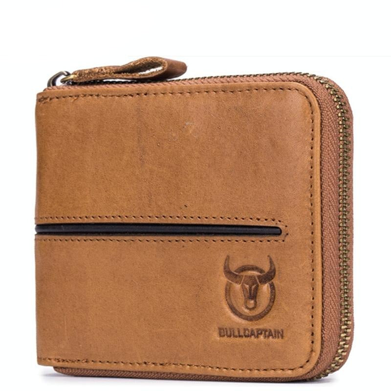 Zippered Cowhide Card Holder with Rfid Protection - Coffee 9
