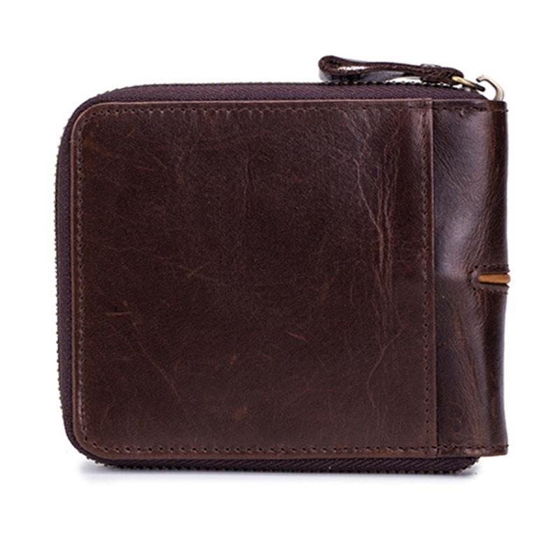 Zippered Cowhide Card Holder with Rfid Protection - Coffee 12