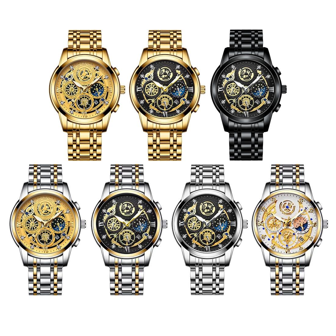 Waterproof Luminous Quartz Watch with Multifunctional Design - Full Gold Black Surface 3