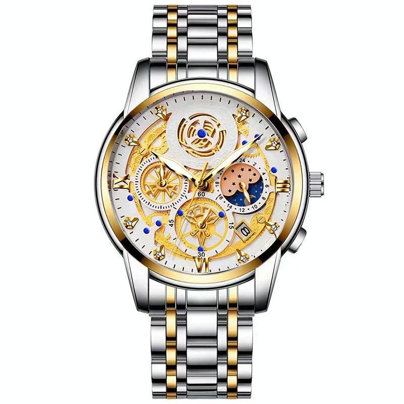 Waterproof Luminous Quartz Watch with Multifunctional Design - Full Gold Black Surface 10