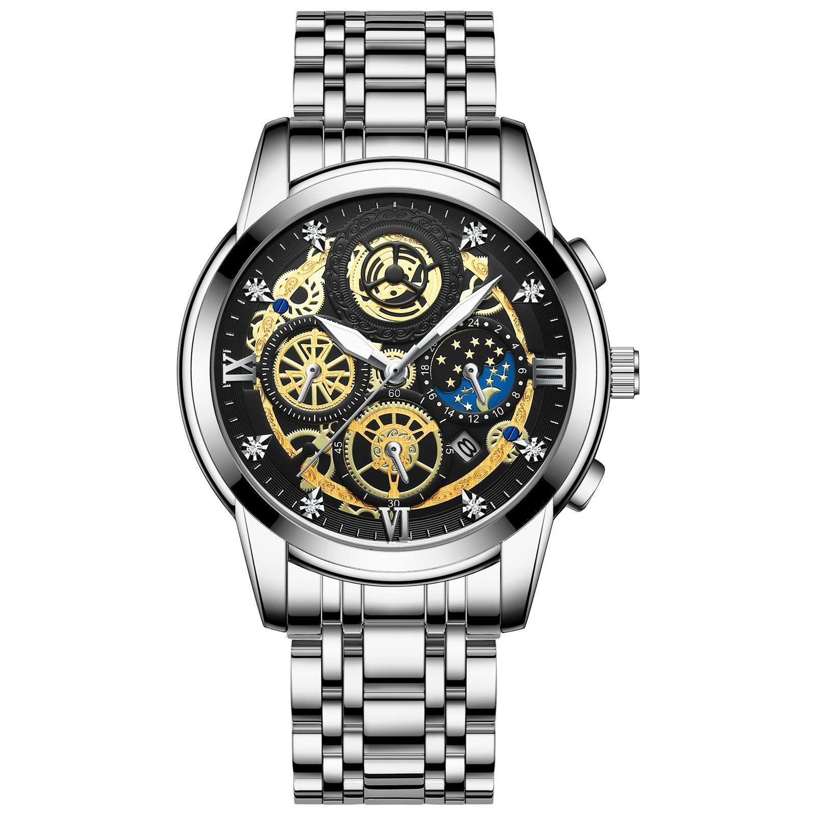 Waterproof Luminous Quartz Watch with Multifunctional Design - Full Gold Black Surface 15