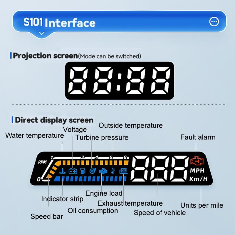 Vehicle Obd Head Up Display Multi Function Instrument For Oil Temp & Gearbox Monitoring - S101 8