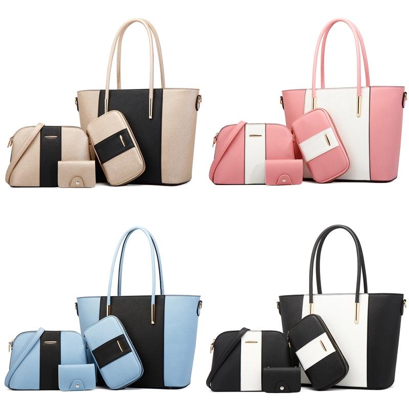 Stylish 4-in-1 Diagonal Handbag with Large Capacity - Pink White