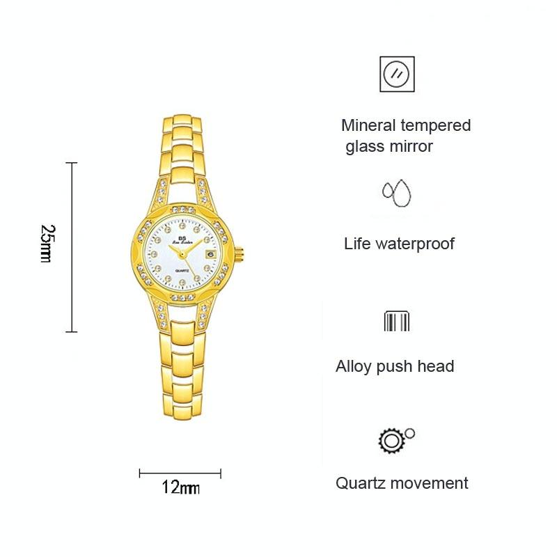 Women Diamond Chain Watch with Calendar - Small Round Design - Gold 5