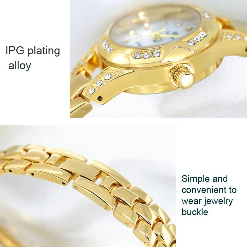 Women Diamond Chain Watch with Calendar - Small Round Design - Gold 7