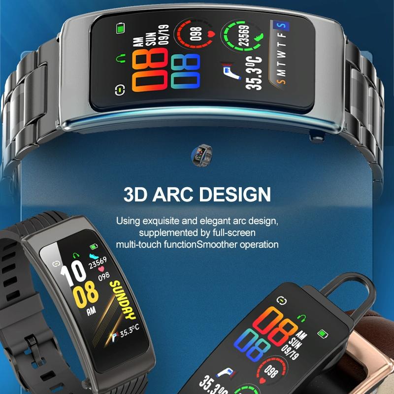 1.14 Inch Silicone Band Earphone Detachable Life Waterproof Smart Watch Support Bluetooth Call - Black Red 5