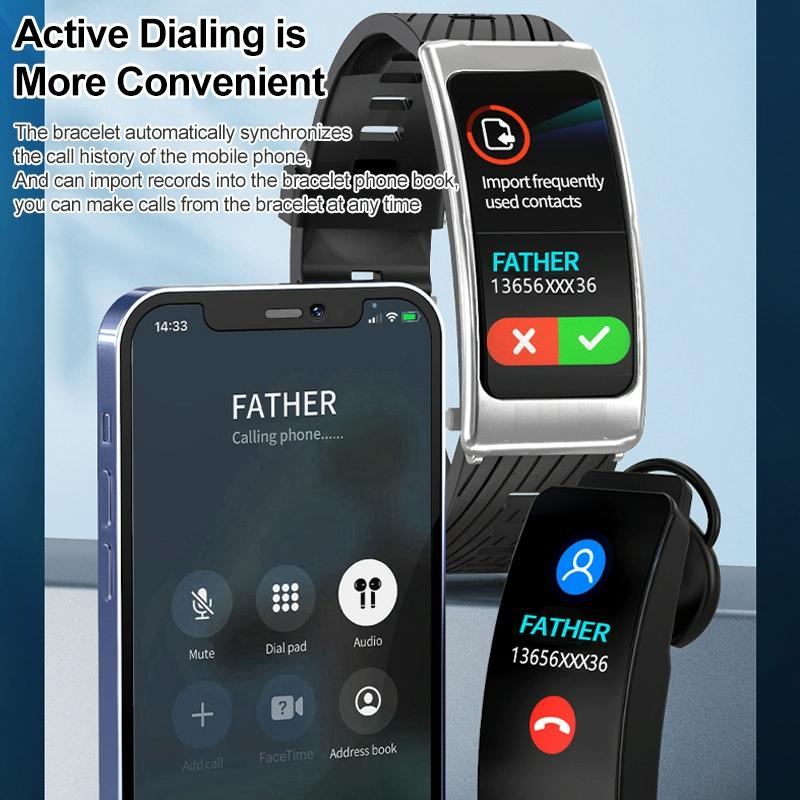 1.14 Inch Silicone Band Earphone Detachable Life Waterproof Smart Watch Support Bluetooth Call - Black Red 10