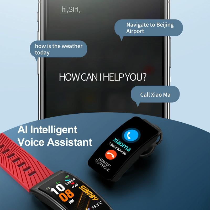 1.14 Inch Silicone Band Earphone Detachable Life Waterproof Smart Watch Support Bluetooth Call - Black Red 12