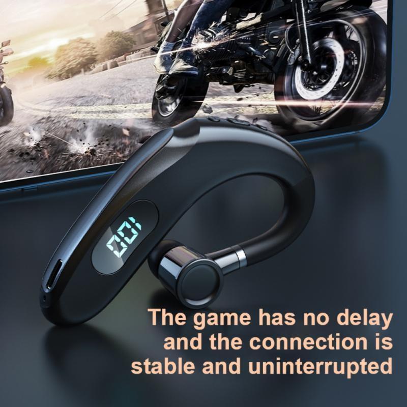 Wireless Bluetooth Earhook Earphones with Digital Display - Business Sports - White 7