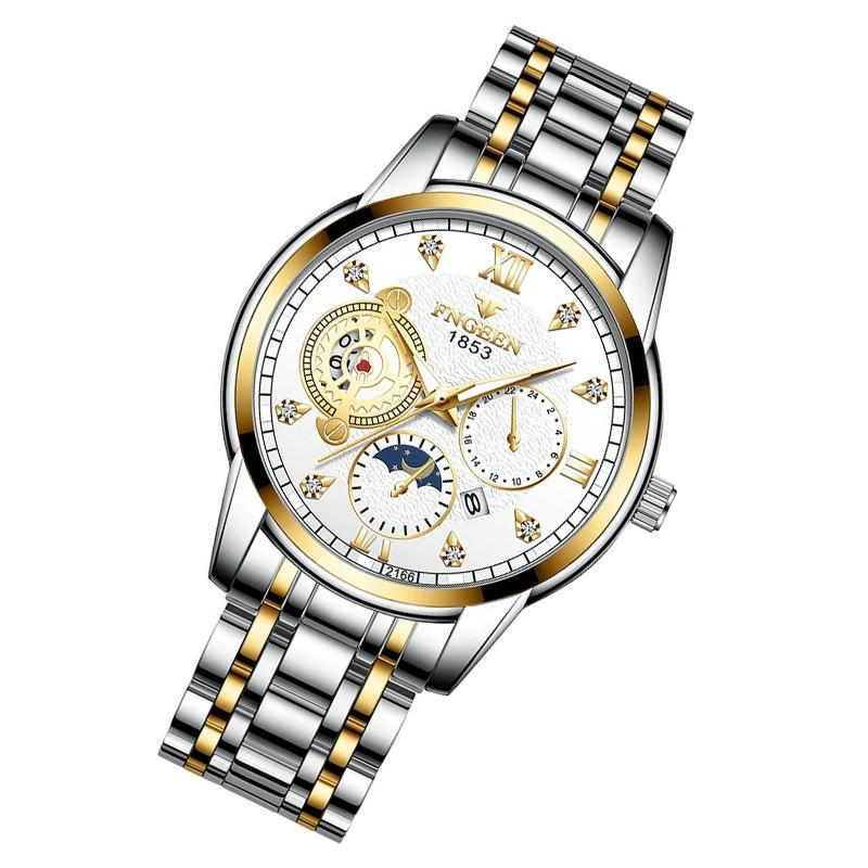 Men Three-eye Hollow Quartz Sports Watch - Between Gold Black Surface 3