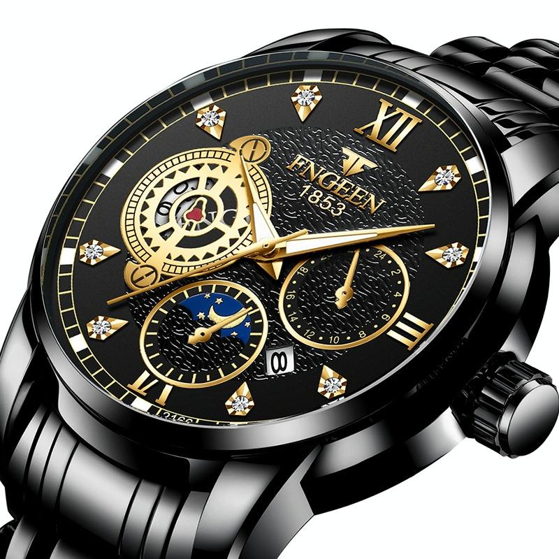 Men Three-eye Hollow Quartz Sports Watch - Between Gold Black Surface 4