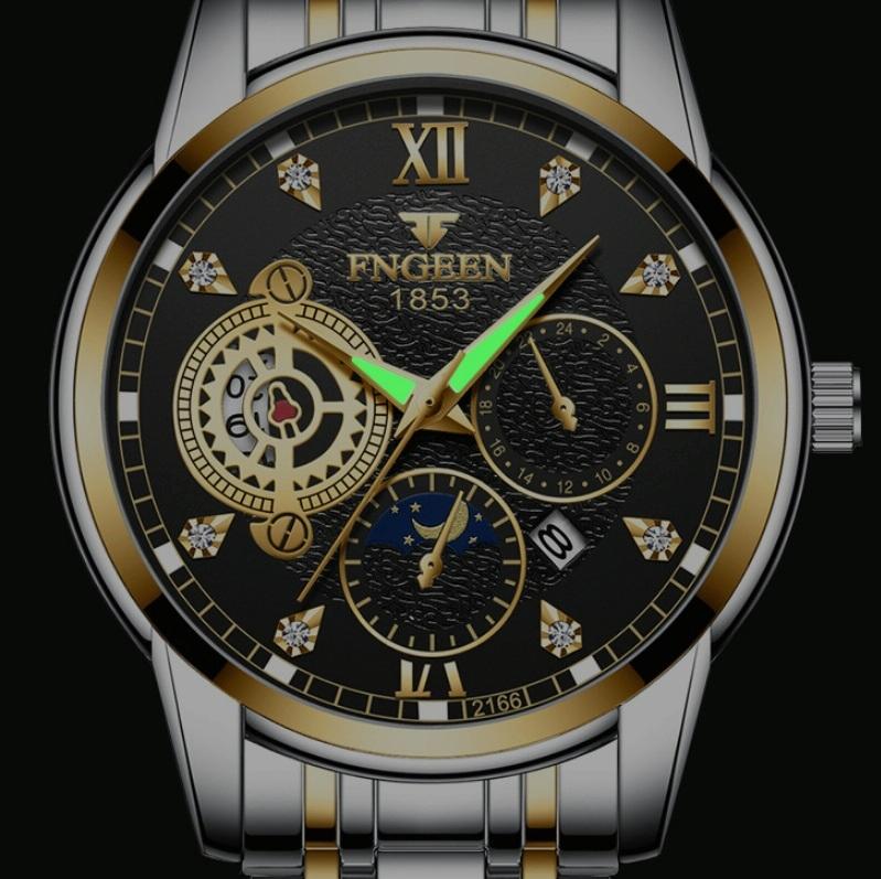 Men Three-eye Hollow Quartz Sports Watch - Between Gold Black Surface 5