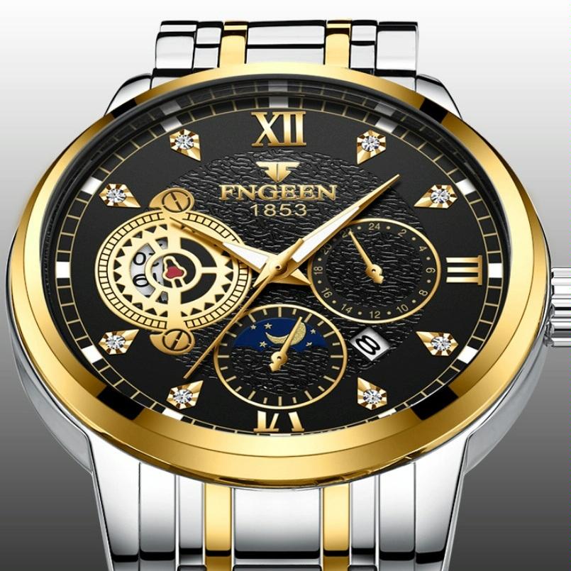 Men Three-eye Hollow Quartz Sports Watch - Between Gold Black Surface 6