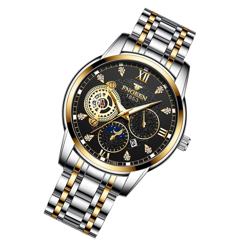 Men Three-eye Hollow Quartz Sports Watch - Between Gold Black Surface 10