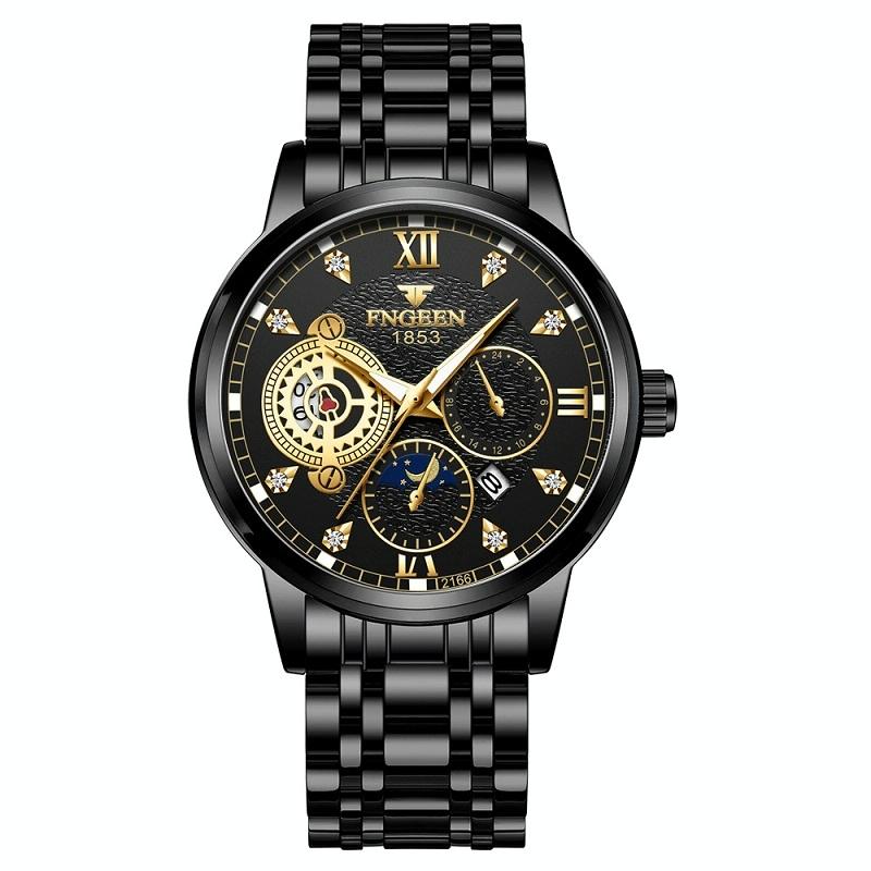 Men Three-eye Hollow Quartz Sports Watch - Between Gold Black Surface 13