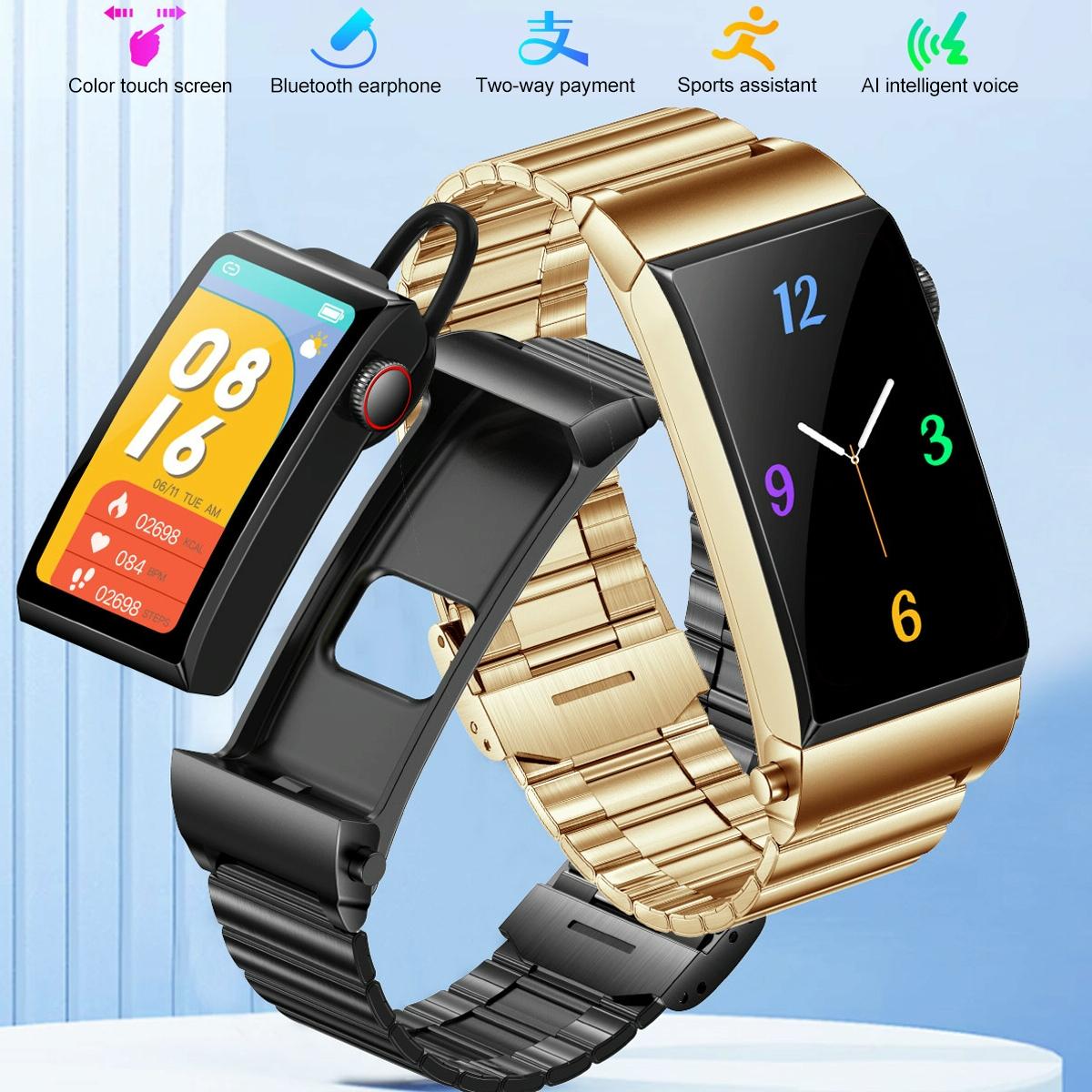 1.5 Inch Silicone Band Earphone Detachable Ip68 Waterproof Smart Watch Support Bluetooth Call - Red 5