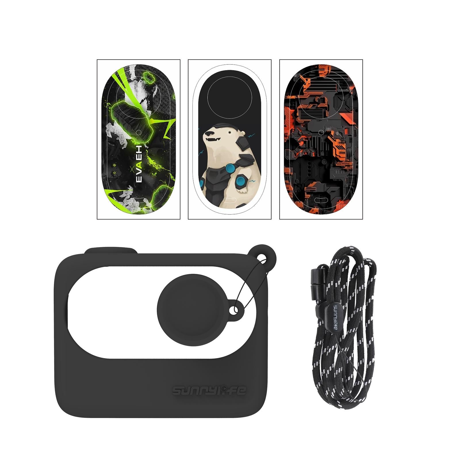 Silicone Case for Insta360 Go 3 with Neck Strap and Skin Wrap - Black 9