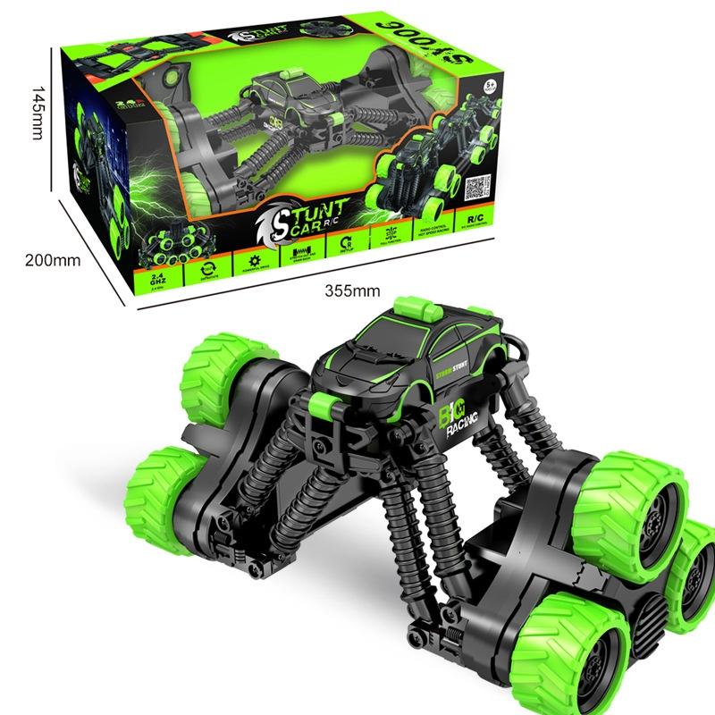 Telescopic Deformation Rc Stunt Car - Off-road Tumbling Climber - Black Green 3