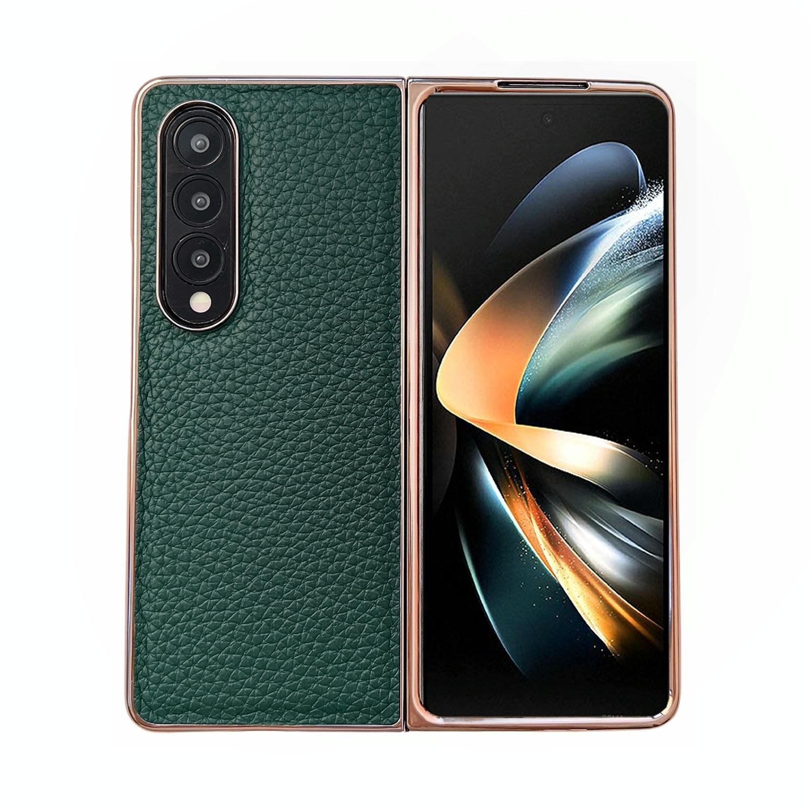 For Samsung Galaxy Z Fold4 5G Star Series Nano Electroplating Pu Case - Forest Green
