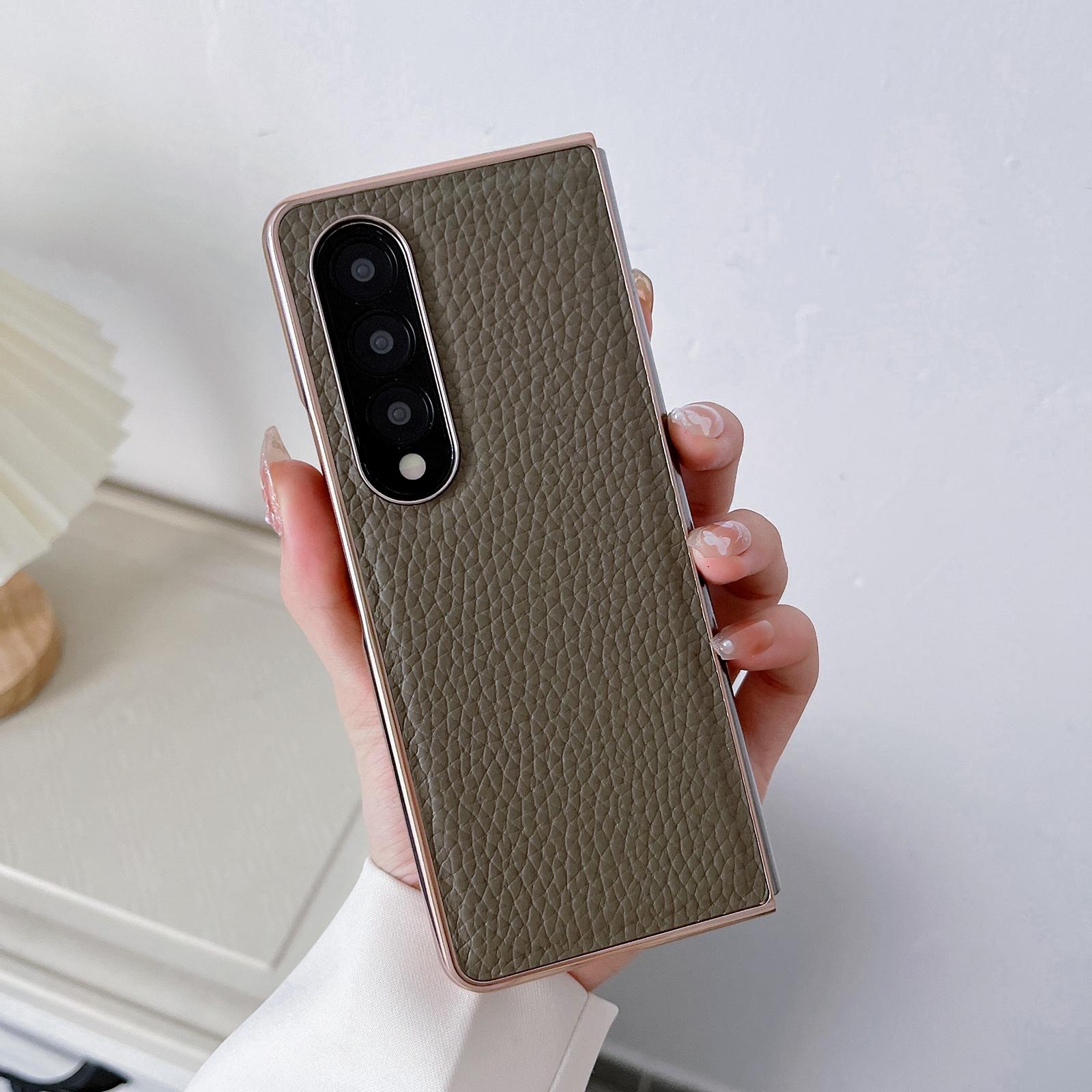 For Samsung Galaxy Z Fold4 5G Star Series Nano Electroplating Pu Case - Forest Green 4