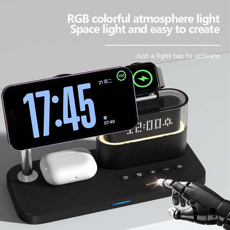 15W Wireless Charger Clock Lamp Multifunctional - White 8