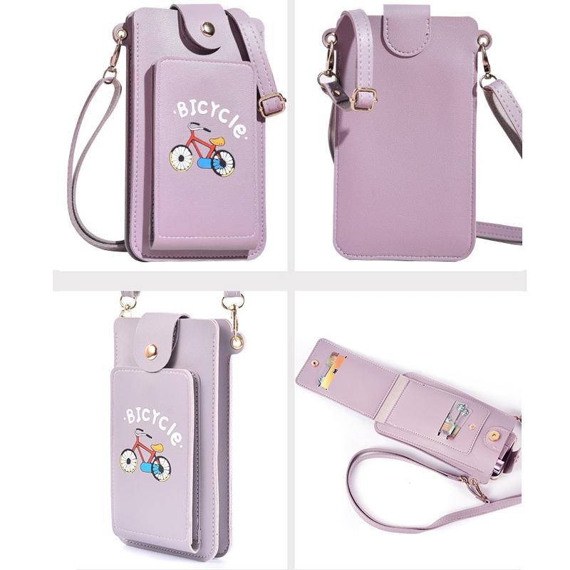 Printed Mini Shoulder Bag With Card Holder - Purple 12