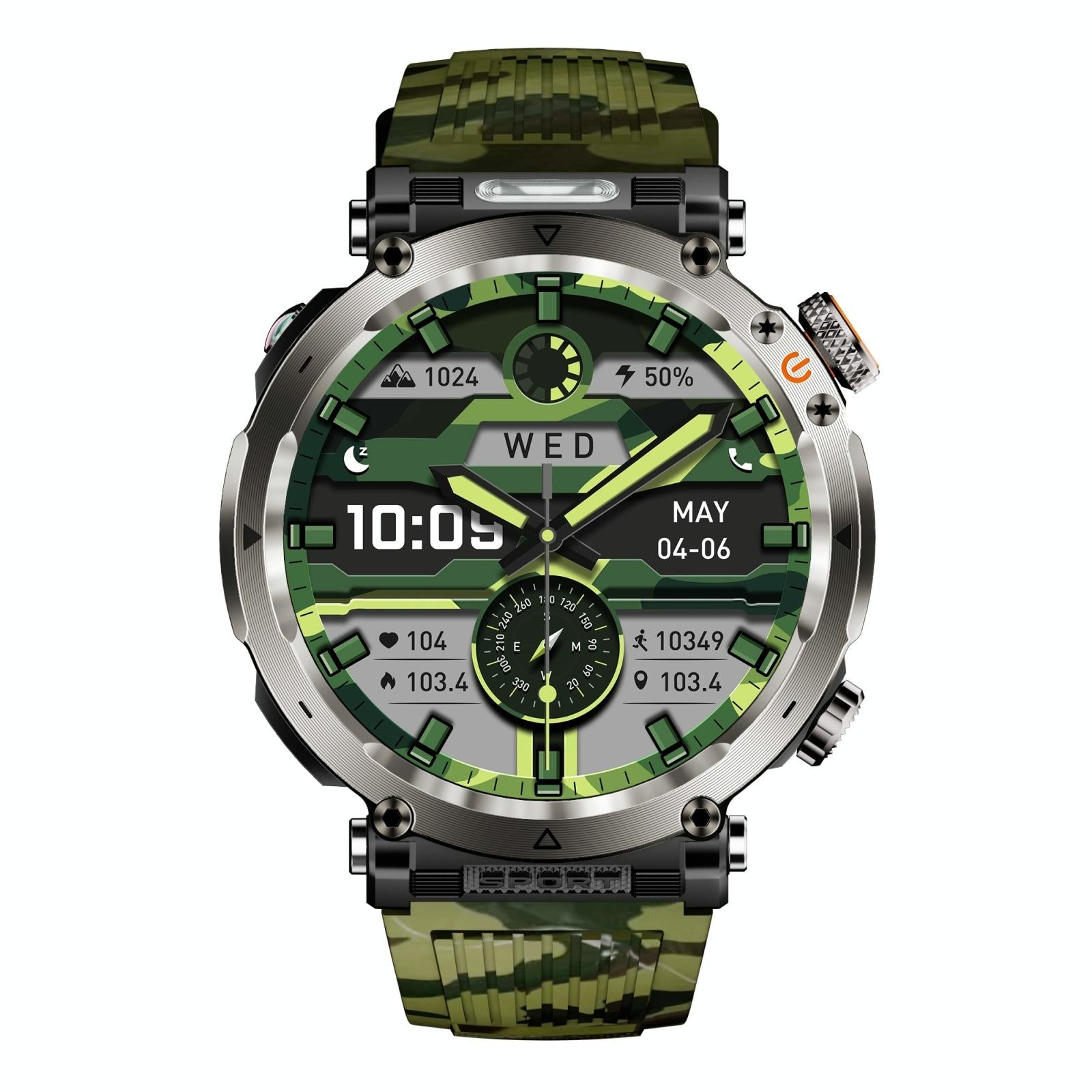 Waterproof Smart Watch With Flashlight Banknote Detector And Compass - Camo - Army Green 3