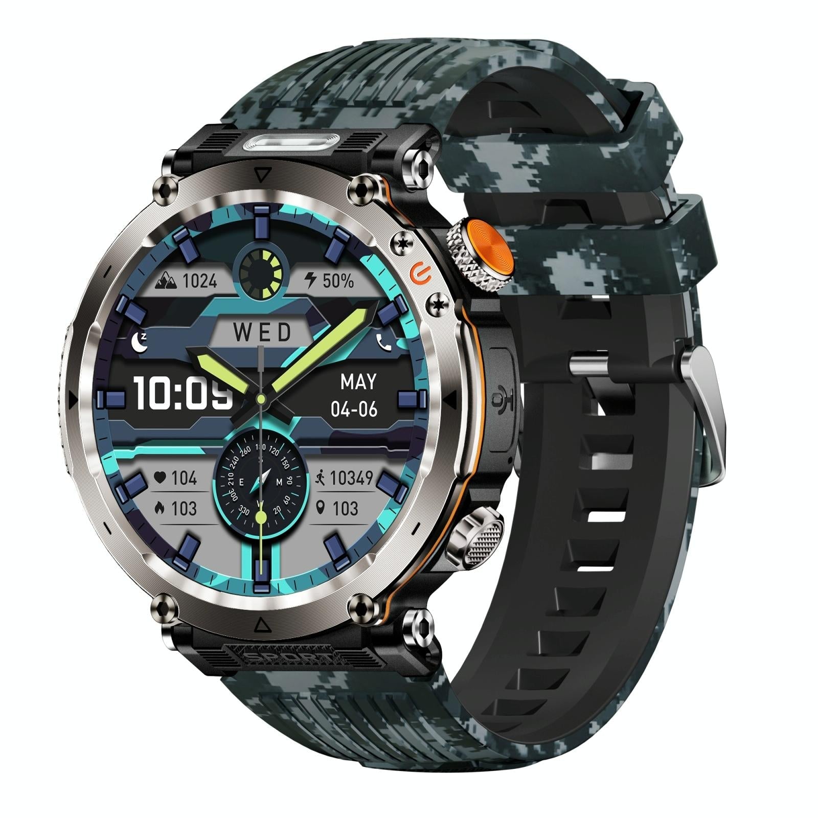 Waterproof Smart Watch With Flashlight Banknote Detector And Compass - Camo - Army Green 15
